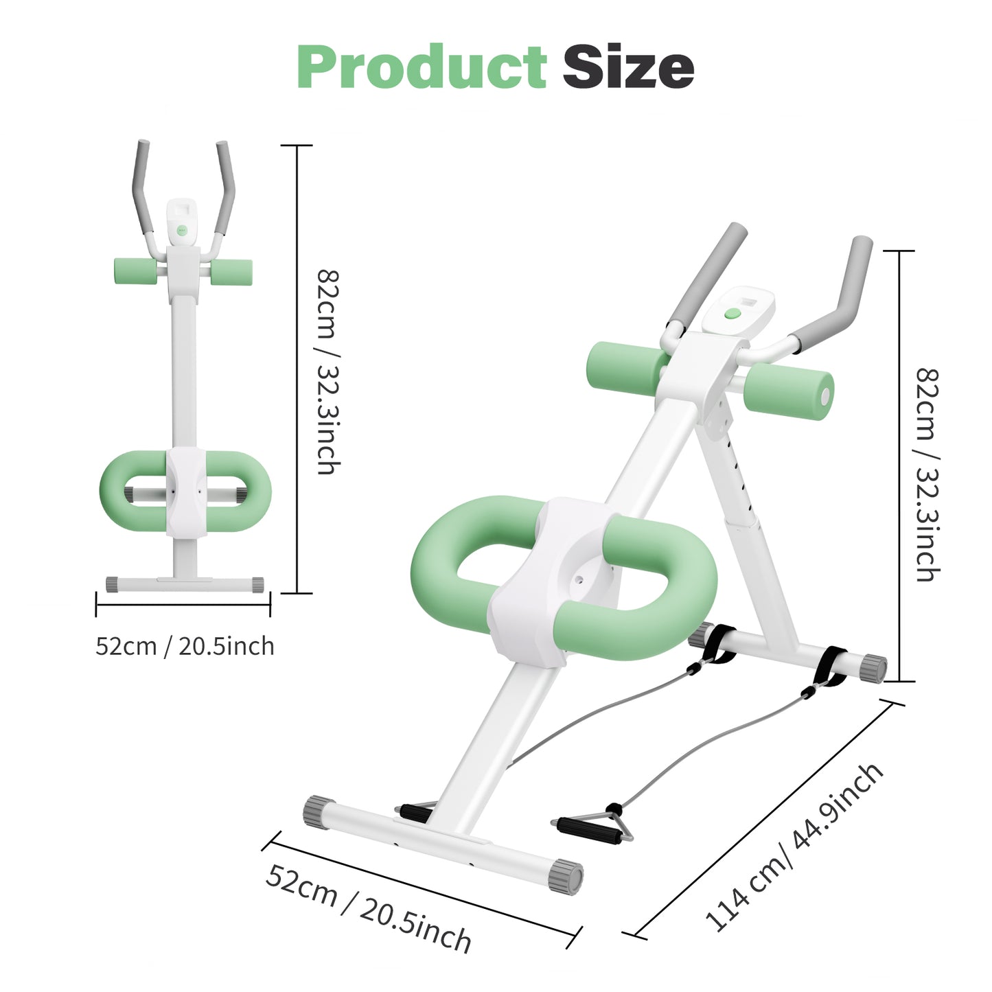 Rican Ab Machine, Foldable Abdominal Exercise Machine, Ab Workout Equipment with LCD Monitor, Abdominal Exercise Workout with Resistance Bands, Green
