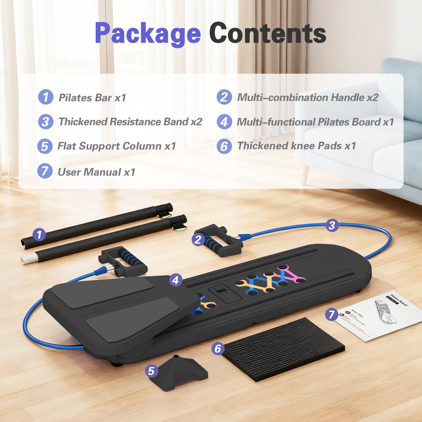 RICAN Foldable Pilates Board, Pilates Reformer Set, 15-in-1 Multifunctional Abdominal Board, Adjustable Push-Up Handles, Full Body Workout Equipment for Home, Black