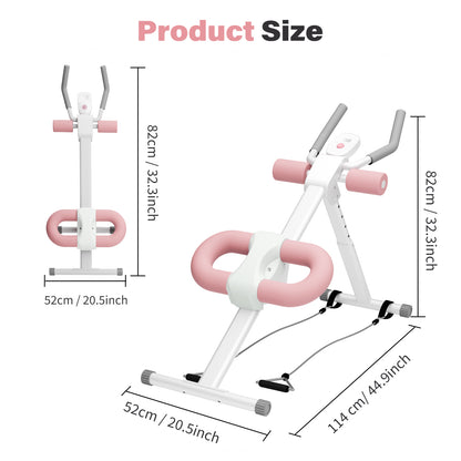 Rican Ab Machine, Foldable Abdominal Exercise Machine, Ab Workout Equipment with LCD Monitor, Abdominal Exercise Workout with Resistance Bands, Pink