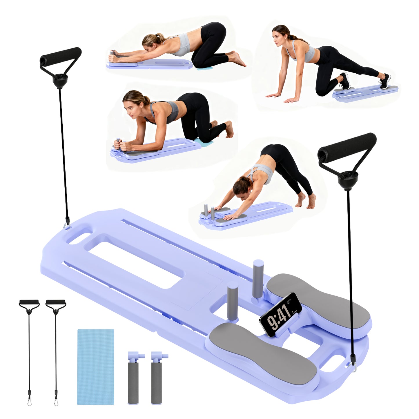 Rican Pilates Board, Foldable Ab Board, Multifunctional Abdominal Board for Home, 300 lbs Abs Workout Equipment with Knee Pad, Portable Pilates Reformer for Full Body Workout, Purple