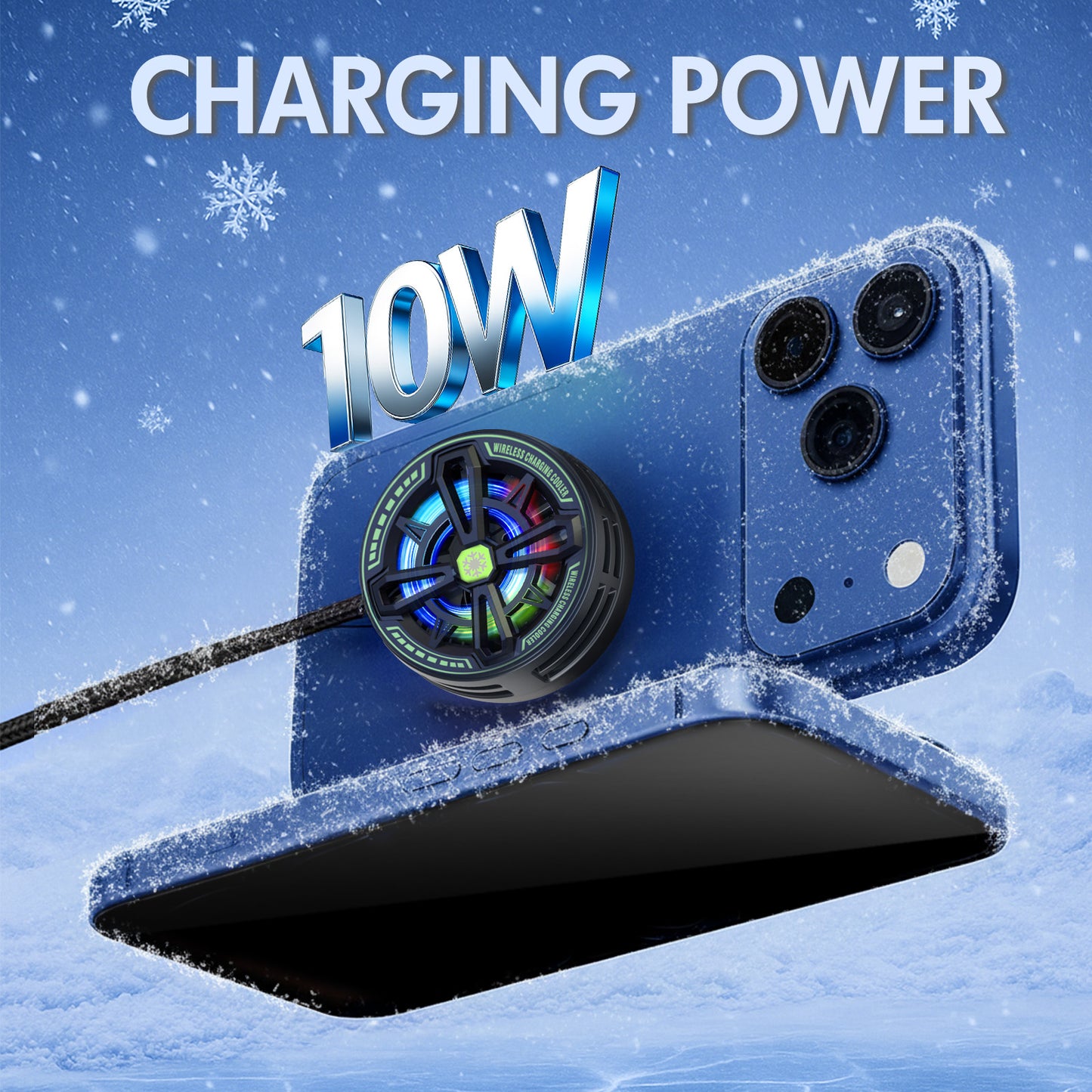 Wireless Charger, Wireless Cooling Charger for iPhone 17 16 15 14 13 12, for AirPods 4 3 2, 10W Wireless Charging Pad with Built-in Fan, Phone Cooler for Gaming, Black