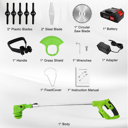 24V 650W Lawn Mover Electric Grass Trimmer Cordless W/2 Batteries, Battery Weed Eater, Electric Weed Wacker, Lawn Mower Cordless Pruning Cutter Weed Wacker Garden Trimming Tool