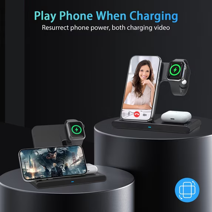 15W Fast Wireless Charger Station for iPhone 16 15 14 13 12 11 8 Pro Max SE XS XR X,3 in 1 Charging Stand for Apple Watch, for AirPods 4 3 2 Pro, Multi Device Charger(Black)