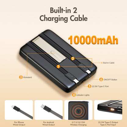 Portable Power bank, Magnatic Battery Pack, 10000mAh Magnetic Power Bank with Type-C Cable 20W Fast Charging Lighting Input Wireless Portable Charger for iPhone 16 15 14 13 12 All Series, Black