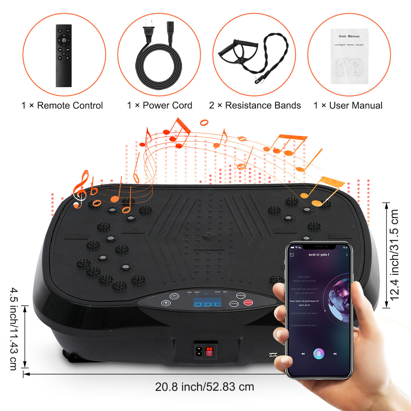 RICAN Vibration Plate Exercise Machine, Full Body Workout Platform with Loop Bands & Remote Control for Home Fitness, Weight Loss & Muscle Toning, Vibrating Stand Shake Board, Black