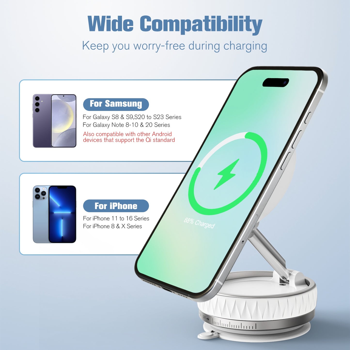 Wireless Car Charger, Ultra Magnetic Phone Holder for Car Dashboard, 15W Charging, Cell Phone Holder Charger, Car Accessories for iPhone 17 16 15 14 13 12 (White)