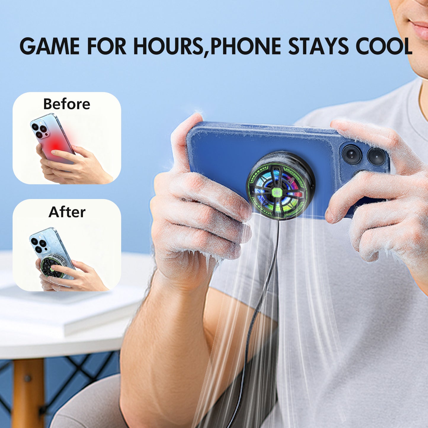 Wireless Charger, Wireless Cooling Charger for iPhone 17 16 15 14 13 12, for AirPods 4 3 2, 10W Wireless Charging Pad with Built-in Fan, Phone Cooler for Gaming, Black