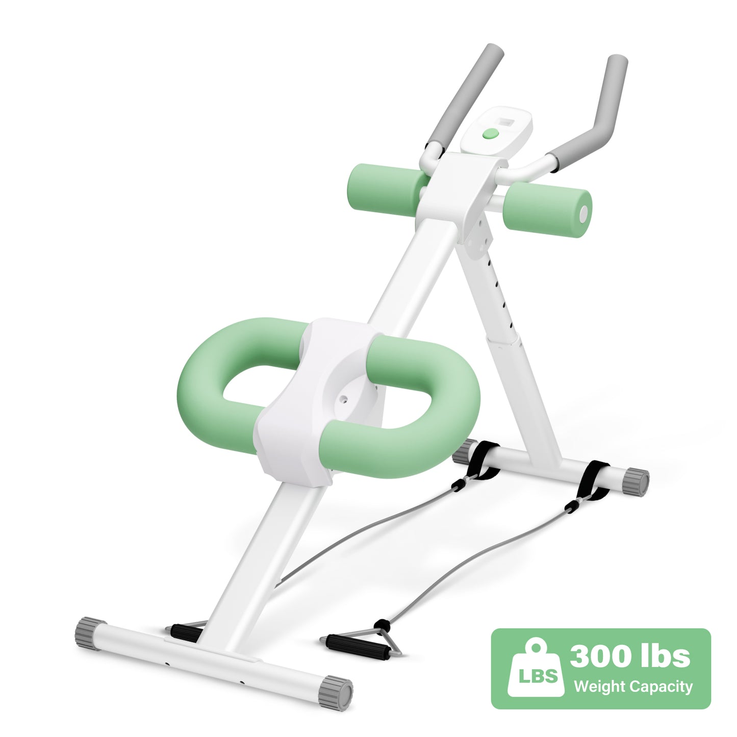 ALSO GO Ab Machine, Adjustable Ab Trainer Machine, Abdominal Workout Equipment with LED Display, 300 lb Foldable Abdominal Core Equipment with Resistance Bands, Green