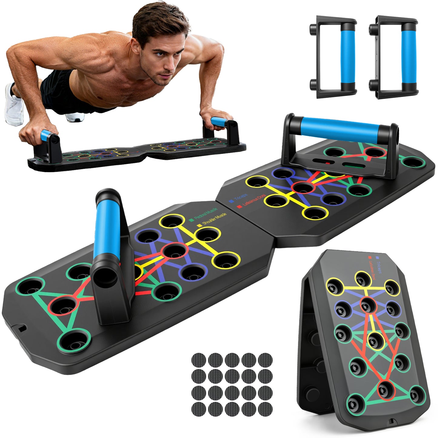 Rican Push up Board, Multifunctional Folding Push up Board, Portable Folding Push up Exercise Equipment, Suitable for Chest and Back Exercises, Fitness Strength Training Equipment
