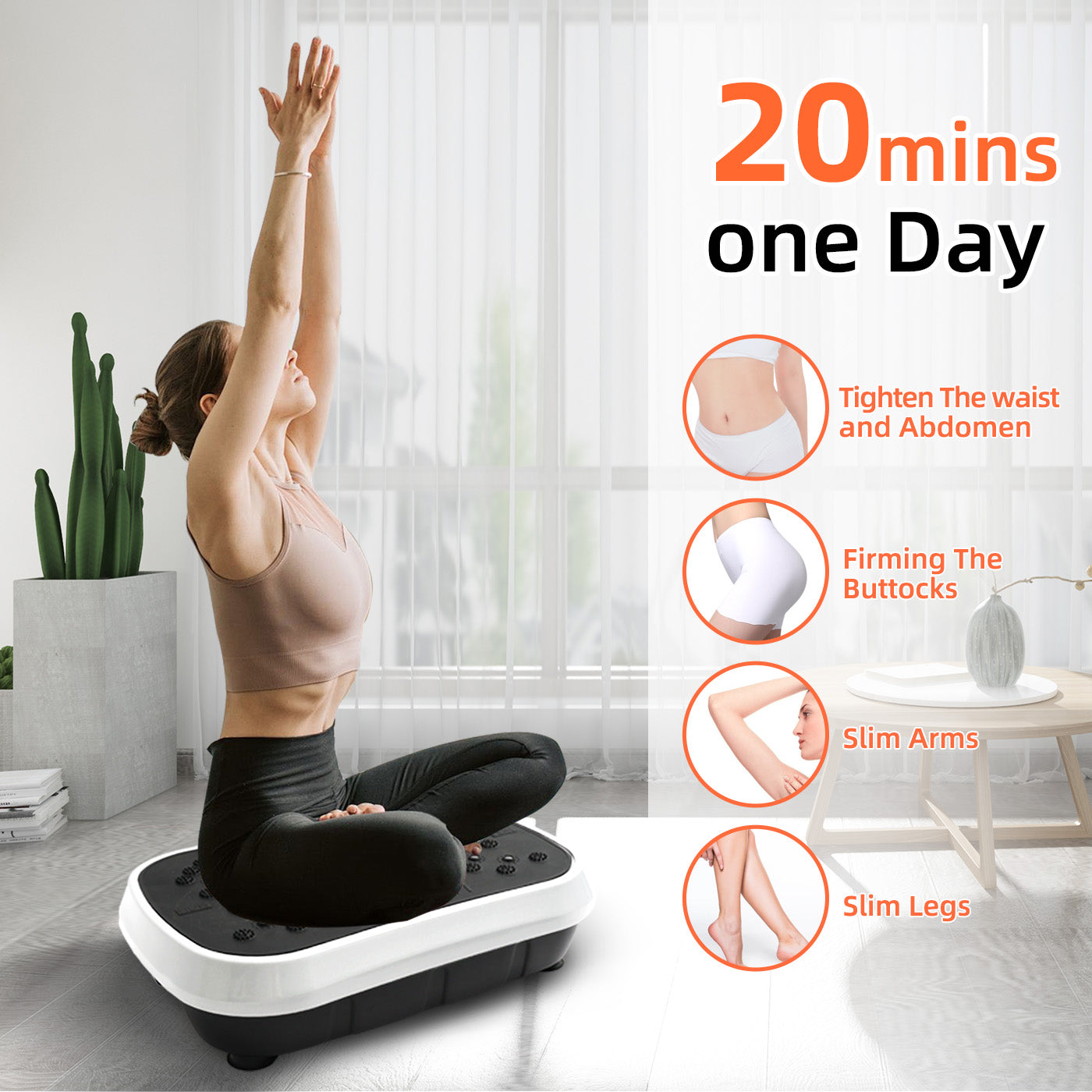 Vibration Plate Exercise Machine, Waver Vibration Plate for Home Fitness, Full Body Workout Platform with Loop Bands & Remote Control for Weight Loss & Muscle Toning, White