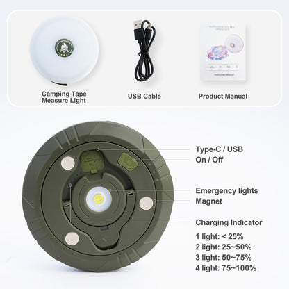 BAOKALER 2 Pack Camping String Lights Retractable, 32.8ft Outdoor Camping Lanterns with 5 Lighting Modes, 2000MAH Camping Lights Rechargeable, USB, Waterproof