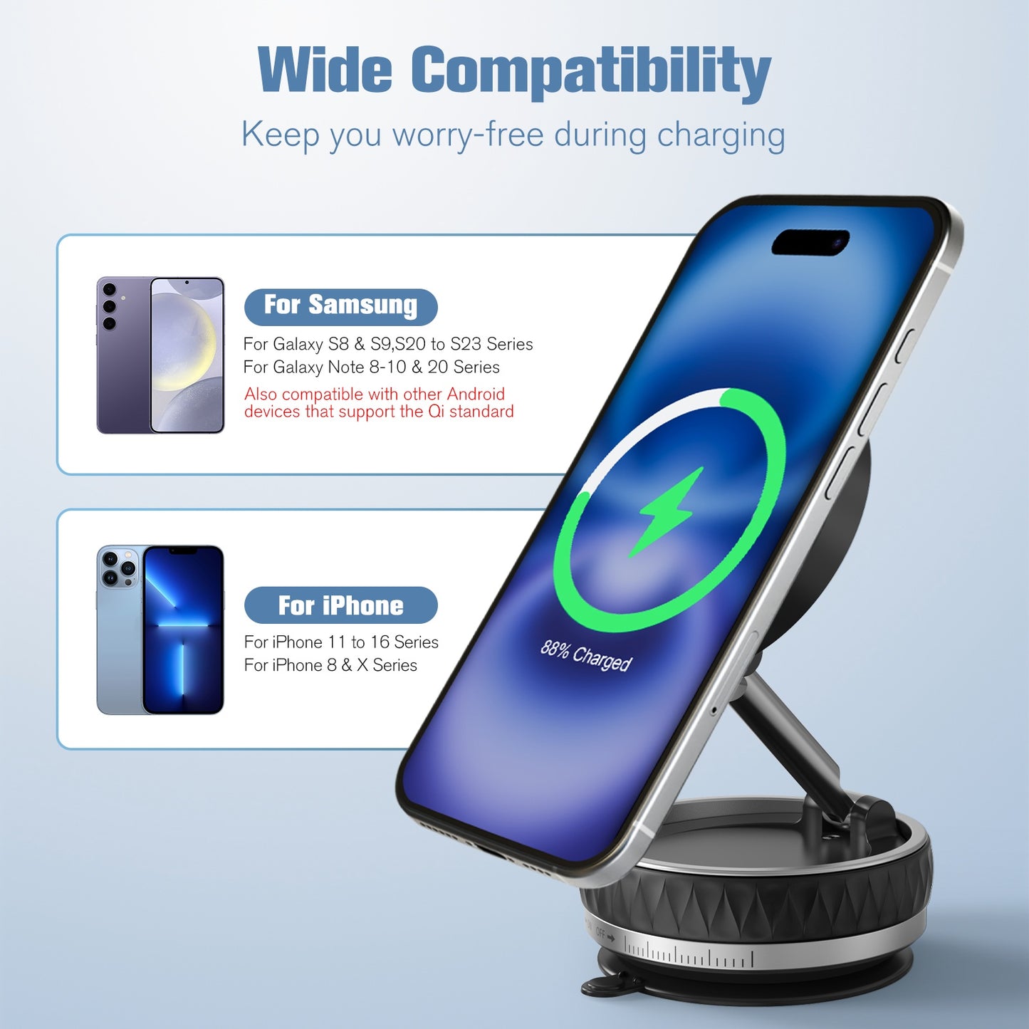 Wireless Car Charger, Ultra Magnetic Phone Holder for Car Dashboard, 15W Charging, Cell Phone Holder Charger, Car Accessories for iPhone 17 16 15 14 13 12 (Black)