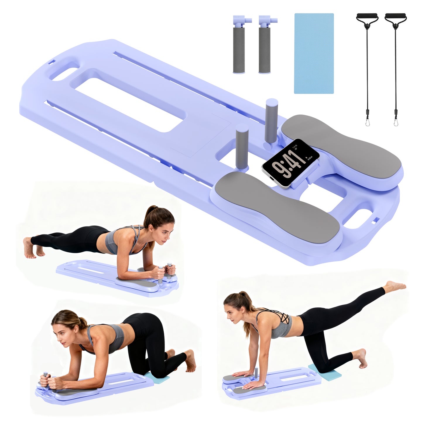 Rican Pilates Board, Foldable Ab Board, Multifunctional Abdominal Board for Home, 300 lbs Abs Workout Equipment with Knee Pad, Portable Pilates Reformer for Full Body Workout, Purple