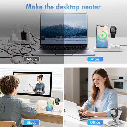 Wireless Charger,Portable Charger Phone Charging Station Compatible with iPhone 17 16 15 14 13 12 11 Pro Max Plus XS XR X 8,for Apple Watch 9 8 7 6 5 4 3 2 SE,for AirPods 3 2 Pro,White