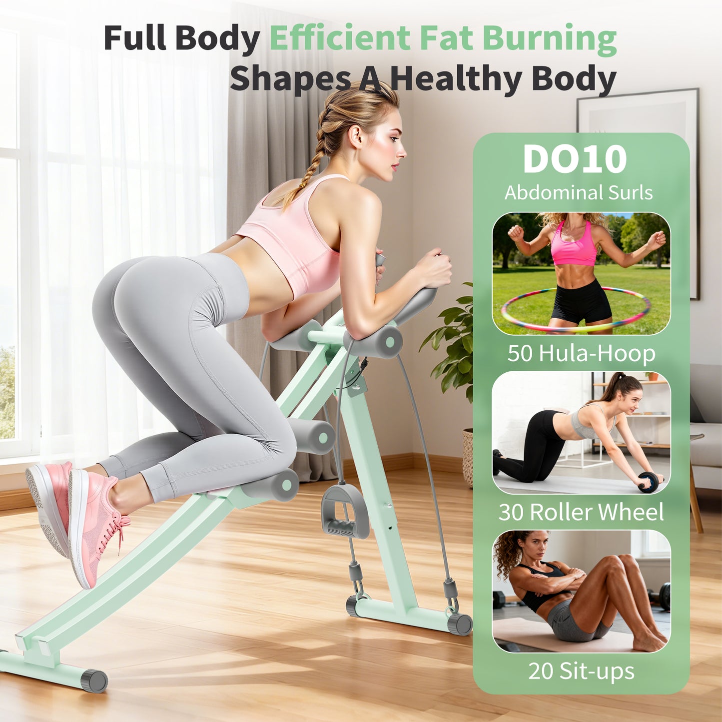 Ab Workout Machine, Adjustable Ab Machine for Strength Training, Foldable Waist Trainer Suitable for Beginner