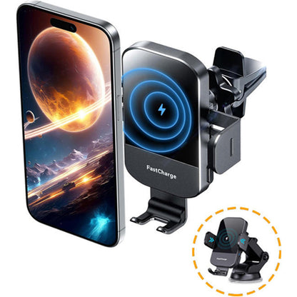 Wireless Car Charger,15W Fast Charging Auto Clamping Car Phone Holder Charger,Phone Holders for Car Mount Compatible for iPhone 17 16 15 14 13 12 11 Mini Pro Max XR,Samsung Galaxy,Black