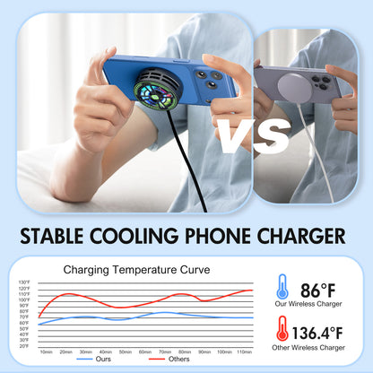 Wireless Charger, Wireless Cooling Charger for iPhone 17 16 15 14 13 12, for AirPods 4 3 2, 10W Wireless Charging Pad with Built-in Fan, Phone Cooler for Gaming, Black