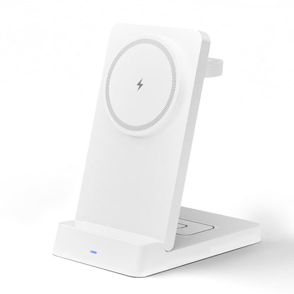 Wireless Charger, 3 in 1 Charging Station for iPhone 17 16 15 14 13 12, for iWatch, for AirPods 4 3 2, 15W Magnetic Charging Pad with Foldable Design, White