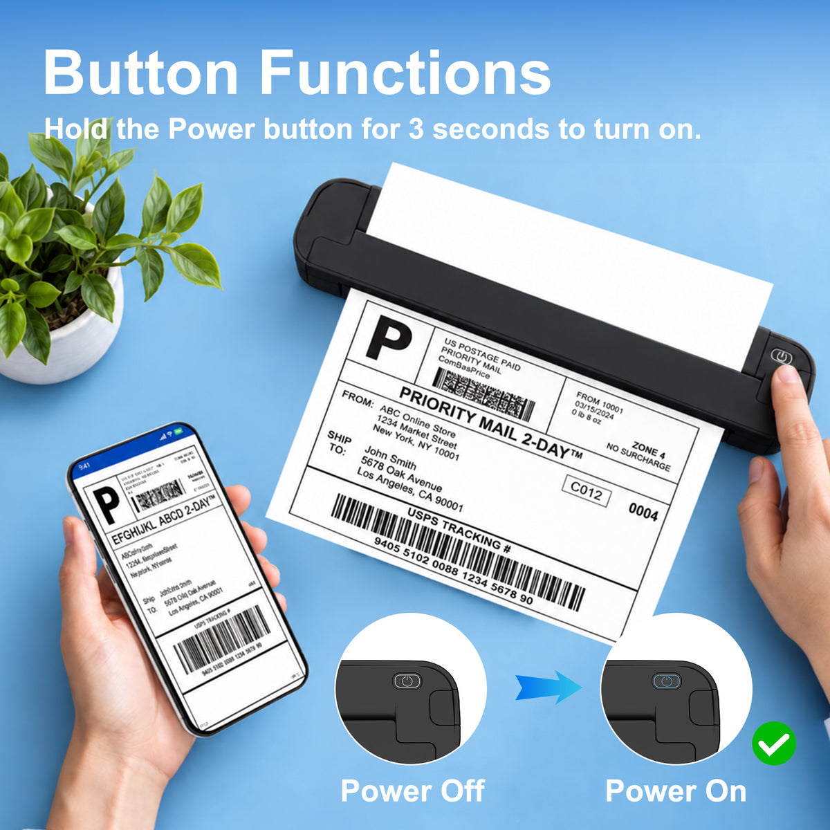 BAOKALER Thermal Printer for Travel, Inkless Portable Wireless Printer US Letter 8.5 inch & A4, Bluetooth for iOS Android Phones, USB for Windows Mac Laptops, Home Office School