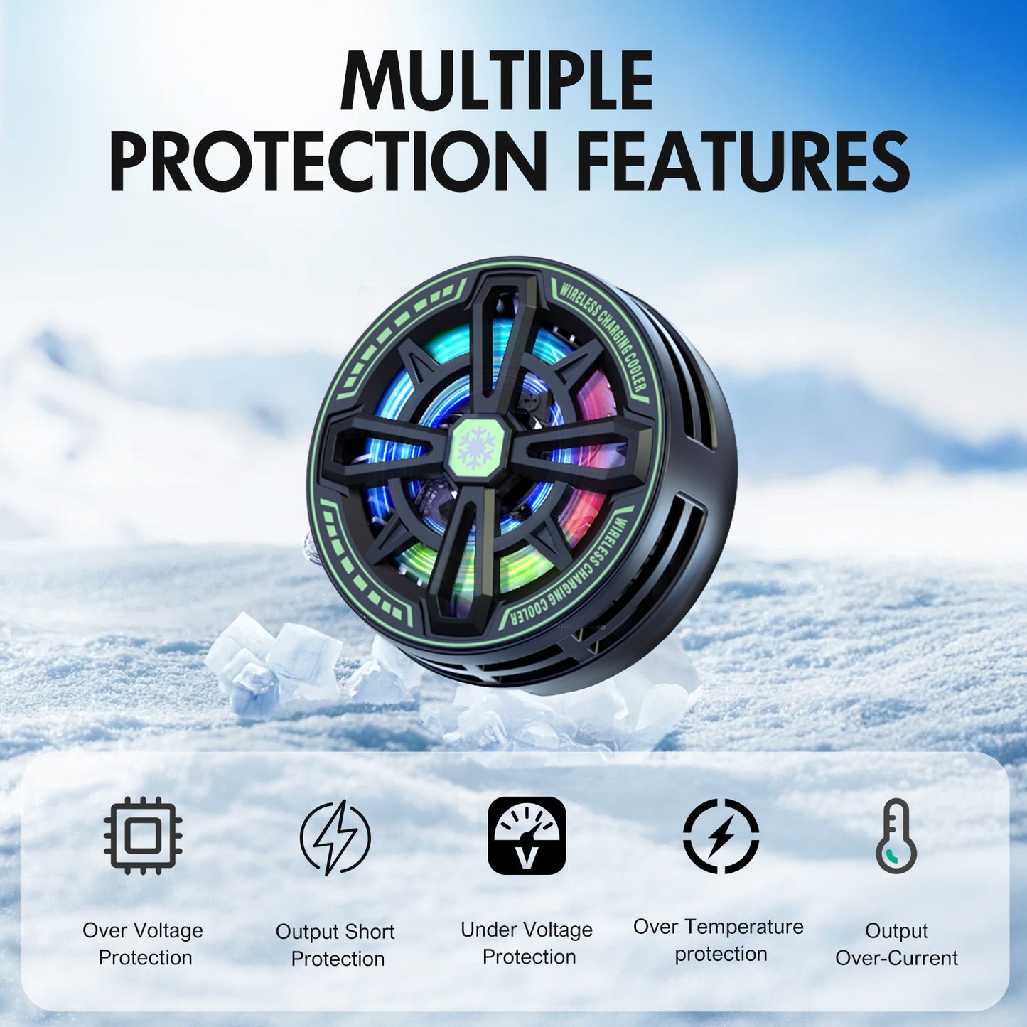 Wireless Charger, Wireless Cooling Charger for iPhone 17 16 15 14 13 12, for AirPods 4 3 2, 10W Wireless Charging Pad with Built-in Fan, Phone Cooler for Gaming, Black