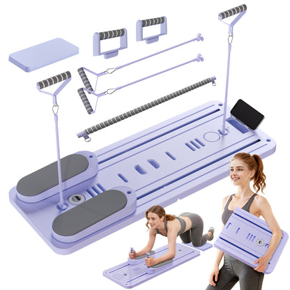 Rican Pilates Board, Portable Ab Board, Multifunctional Abdominal Board, Foldable Pilates Reformer Set, Sliding Equipment for Home with Timer, Purple