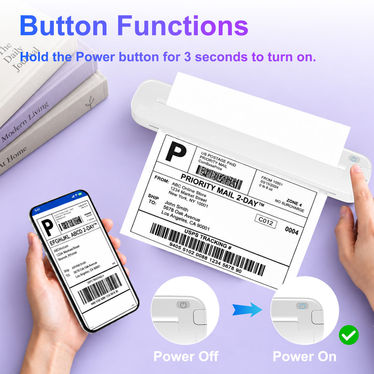 BAOKALER Portable Thermal Printer, Wireless Bluetooth Inkless for US Letter & A4, 203DPI Compact Travel Printer Compatible with iOS Android Laptop for Home Office School