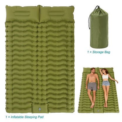 Rican Double Camping Sleeping Pad, Inflatable Double Sleeping Pad, Self Inflating 4" Sleeping Mat with Pillow Built-in Foot Pump, Portable Camping Mat for Backpacking, Hiking, Traveling, Tent