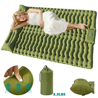 Rican Double Camping Sleeping Pad, Inflatable Double Sleeping Pad, Self Inflating 4" Sleeping Mat with Pillow Built-in Foot Pump, Portable Camping Mat for Backpacking, Hiking, Traveling, Tent