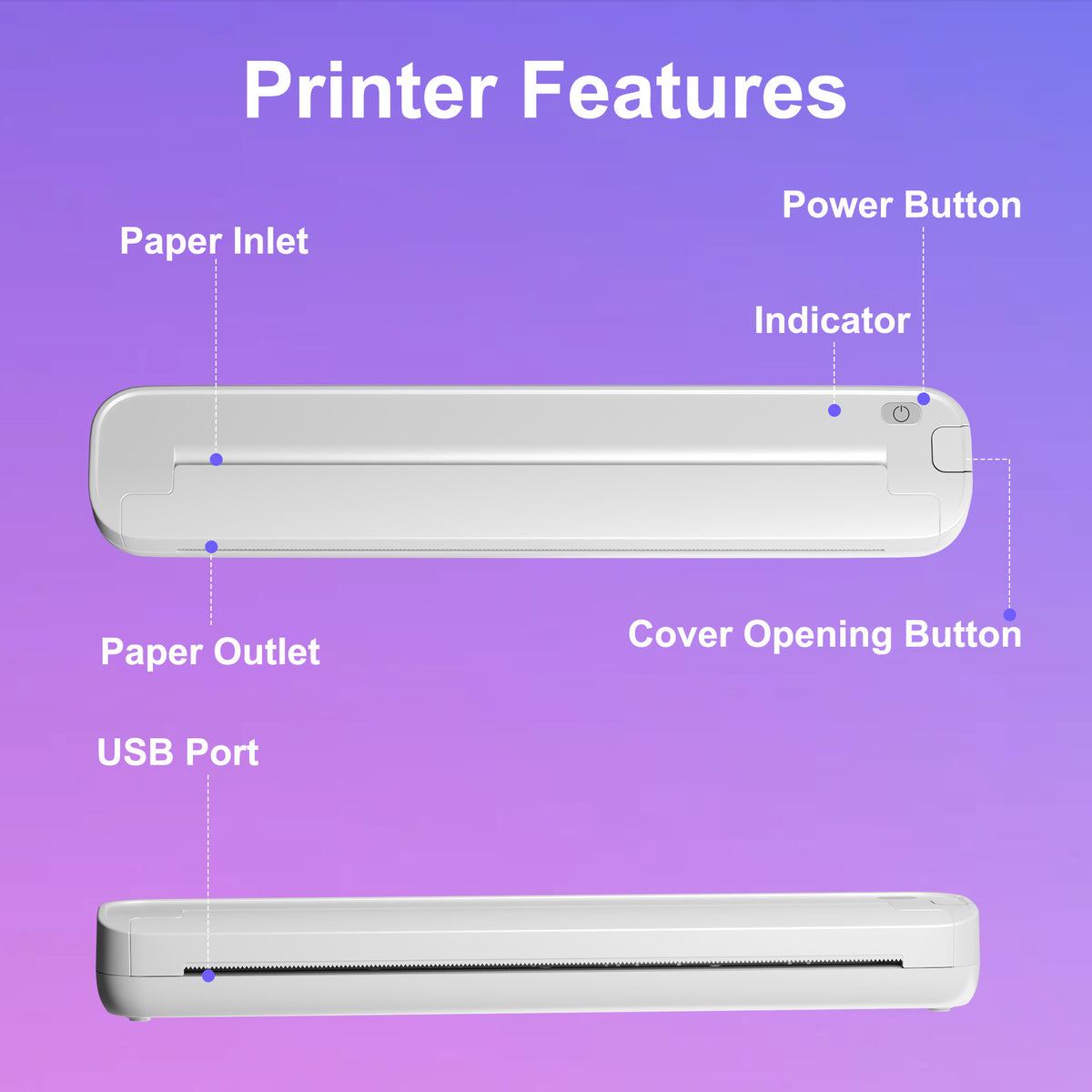 BAOKALER Portable Thermal Printer, Wireless Bluetooth Inkless for US Letter & A4, 203DPI Compact Travel Printer Compatible with iOS Android Laptop for Home Office School
