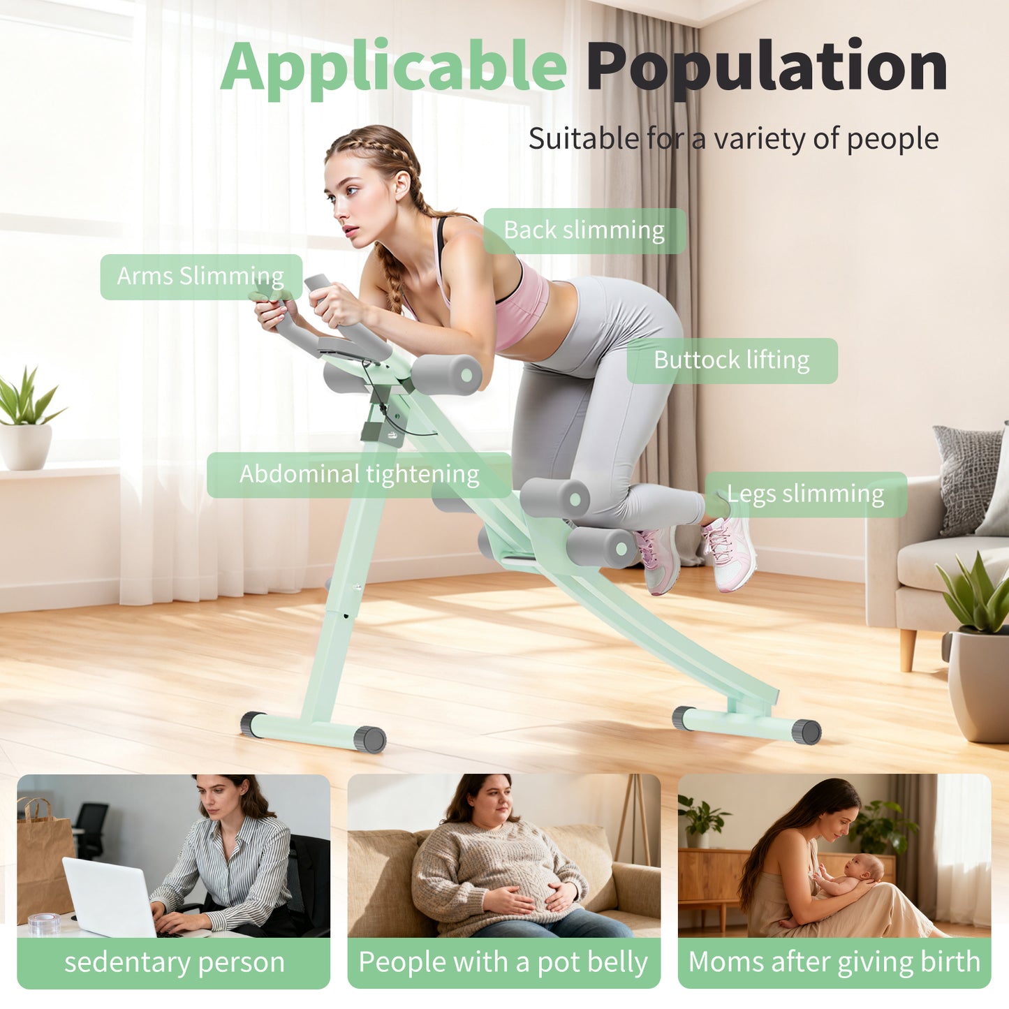 Ab Workout Machine, Adjustable Ab Machine for Strength Training, Foldable Waist Trainer Suitable for Beginner