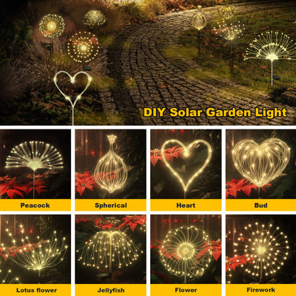 RICAN Solar Garden Lights Outdoor Decorative, 4 Pack Firework Garden Stake Lights Solar Powered, DIY Bendable Copper Wire Waterproof for Garden, Yard, Patio, Flower Bed, Chiristmas Decor