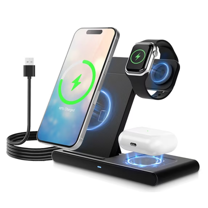 15W Wireless Charger,3 in 1 Charging Station Compatible with iPhone 17 16 15 14 13 12 11 Pro Max Plus XS XR X 8, Fast Charging Dock Compatible for Apple Watch&AirPods 4 3 Pro,NO Adapter