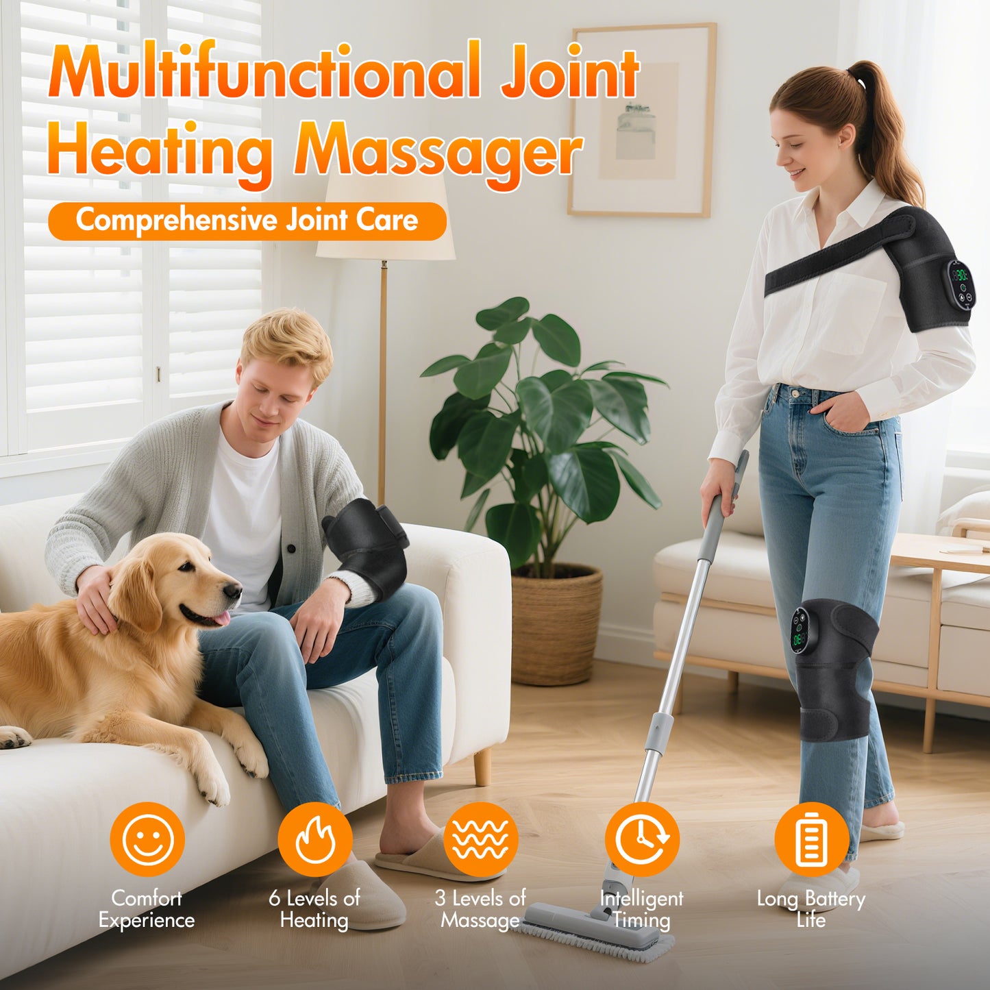 Baokaler Heated Knee Massager, Vibration Knee Heating Pad, 3 in 1 Cordless Shoulder & Elbow Brace with 6 Heat Level 3 Vibration for Joint Stress, Perfect Gifts for Family Friends