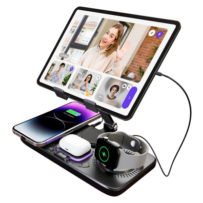 7 in 1 Wireless Charger for iPhone Airpods iWatch, Foldable Magnetic Charging Station For Apple Multiple Devices, Travel Charging Pad Dock Compatible with Apple 12 and above series