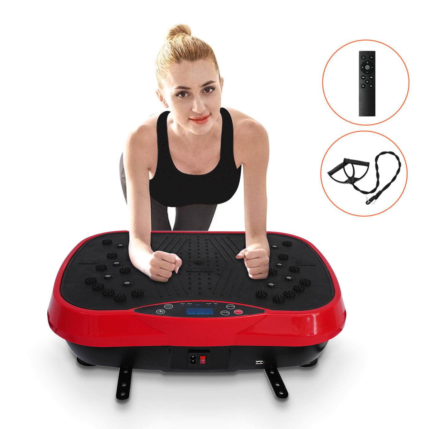 RICAN Vibration Plate Exercise Machine, Vibrating Lymphatic Drainage Shaking Board, Full Body Workout Platform with Loop Bands & Remote Control for Weight Loss Fat Burner, Red