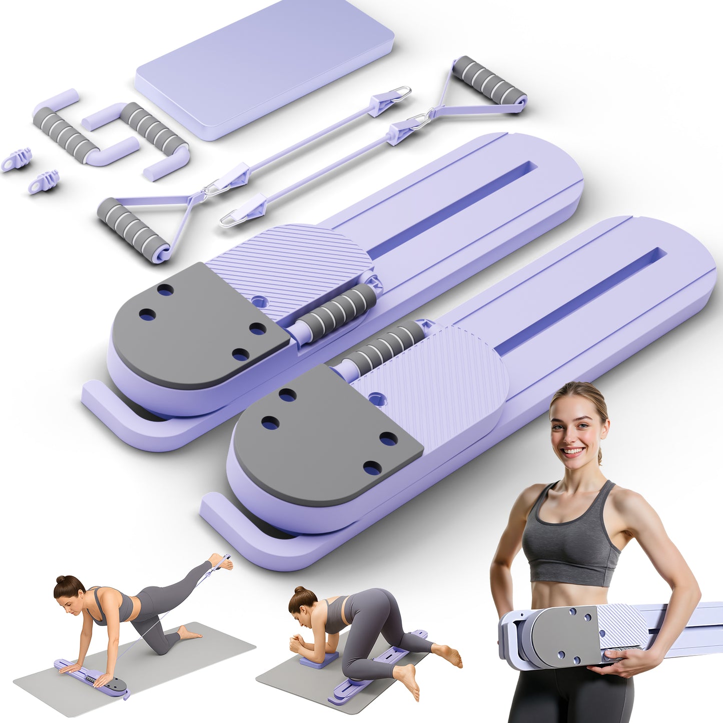 RICAN Pilates Reformer Board with Resistance Bands, Portable Pilates Machine, Full Body Workout for Home, LED Timer & Calorie Display Abdominal Board, Ab Core Strengthener Trainer