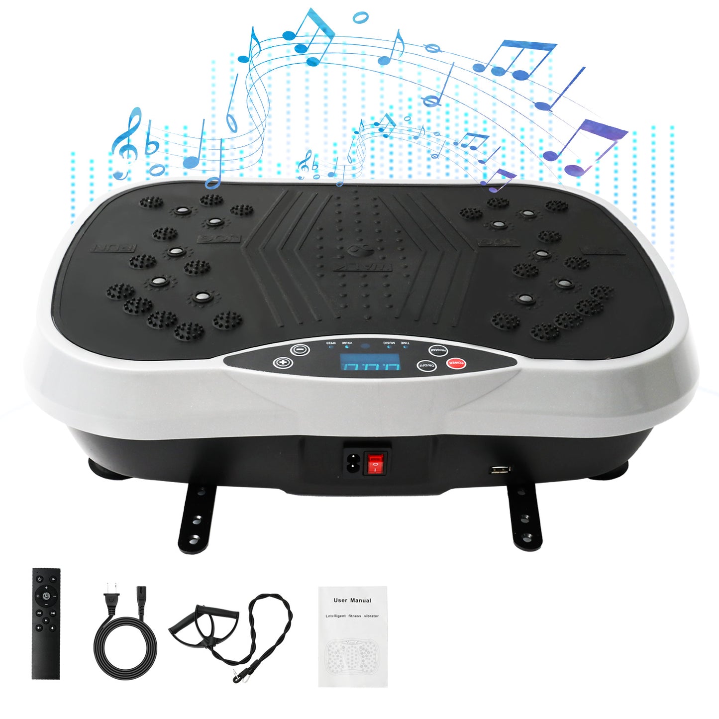 Vibration Plate Exercise Machine, Full Body Workout Machine for Weight Loss, Vibrating Board 300LBS Capacity, Vibration Platform with Resistance Bands, Remote Control, Silver-White