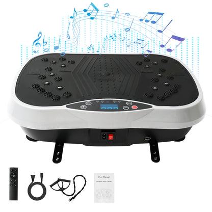 Vibration Plate Exercise Machine, Full Body Workout Machine for Weight Loss, Vibrating Board 300LBS Capacity, Vibration Platform with Resistance Bands, Remote Control, Silver-White