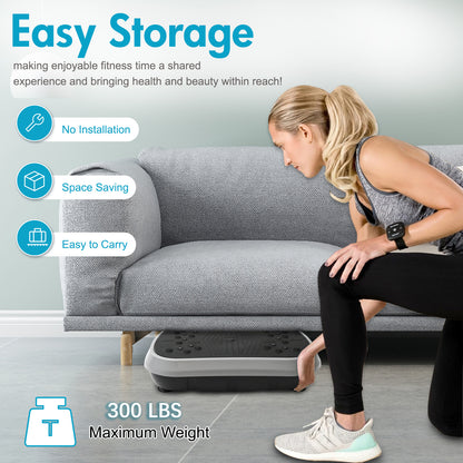 Vibration Plate Exercise Machine, Full Body Workout Machine for Weight Loss, Vibrating Board 300LBS Capacity, Vibration Platform with Resistance Bands, Remote Control, Silver-White