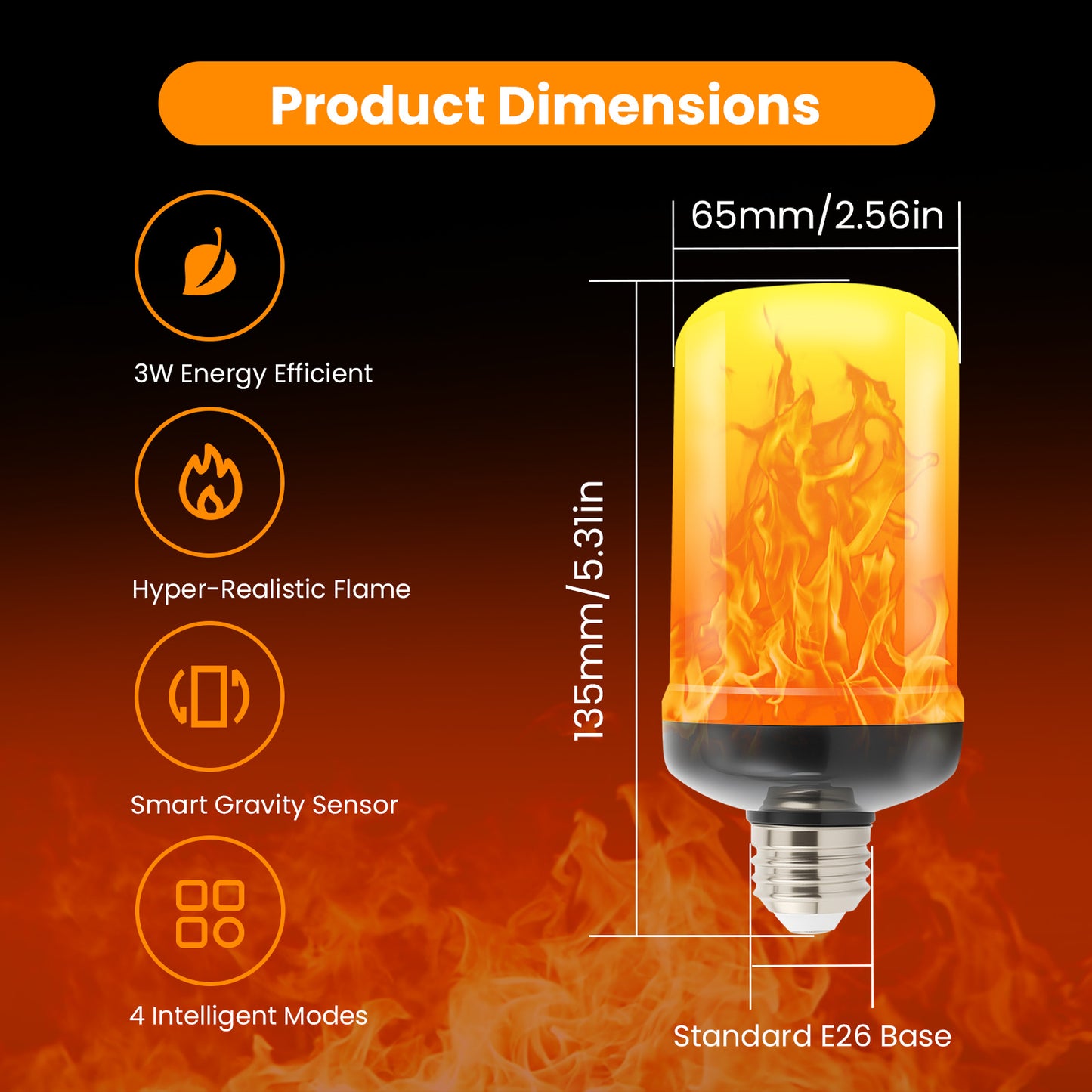 TopZoo LED Flame Light Bulbs 2PCS, Flickering Light Bulbs Upgraded 4 Modes, E26 Base Light Bulbs with Upside Down Effect for Daily, Garden Decor, Halloween, Party, Patio, Indoor, Outdoor Decor