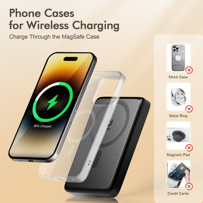 Portable Power bank, Magnatic Battery Pack, 10000mAh Magnetic Power Bank with Type-C Cable 20W Fast Charging Lighting Input Wireless Portable Charger for iPhone 16 15 14 13 12 All Series, Black