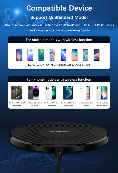 Wireless Charger for iPhone, Charging Pad for Compatible with iPhone 17 16 15 14 13 12 11 Pro Max/Mini/Plus/XR/X/8, Portable Charger for AirPods 4 3 2 Pro, Black