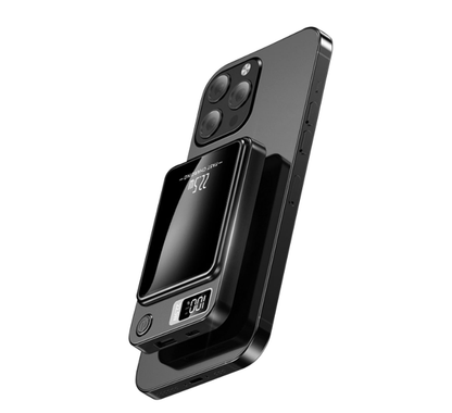 Wireless Portable Charger with LED Power Display, 5000mAh 22.5W Fast Charging Phone Battery Bank, 2 in 1 Wireless Magnetic Power Bank, Suitable for Outdoor Travel Emergency Backup Battery Pack, Black