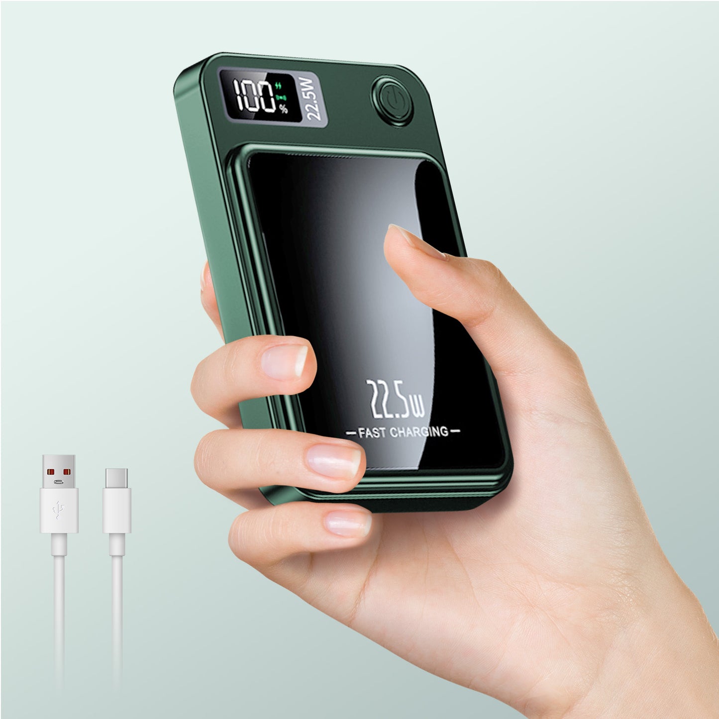 Portable Wireless Power Bank,2 in 1 Magnetic charger 10000mAh 22.5W Fast Charging, with LED Power Display, Suitable for Outdoor Emergency Backup Power Bank, Compatible with Multi Device, Green