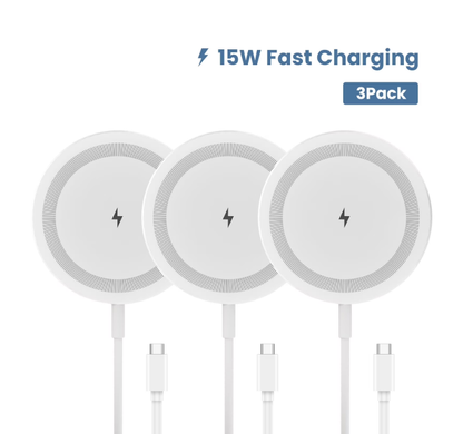 15W Fast Charging Pad, Compatible with iPhone 16 15 14 13 12 11 8 Series, Wireless Charger Compatible with AirPods, Perfect for Office Home Travel Use, White(3 Pack)