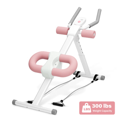 Rican Ab Machine, Foldable Abdominal Exercise Machine, Ab Workout Equipment with LCD Monitor, Abdominal Exercise Workout with Resistance Bands, Pink