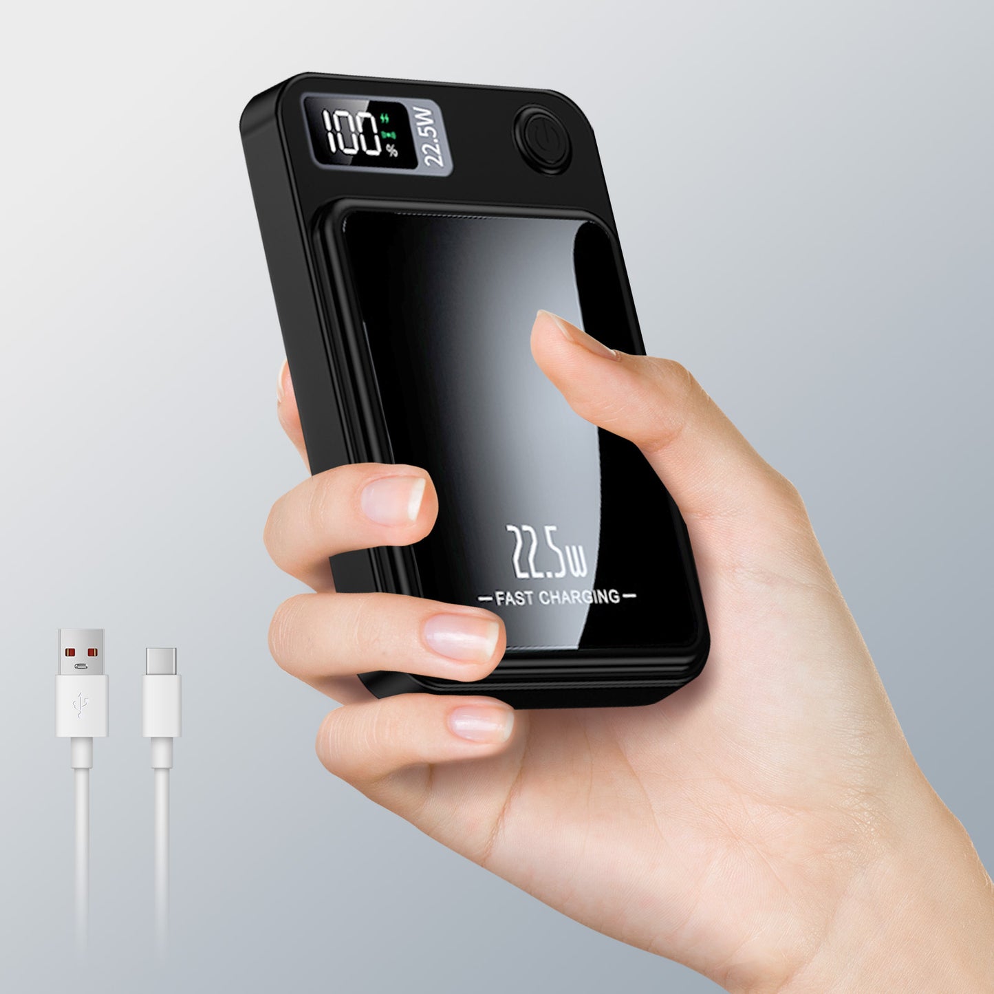 Power Bank, 10000mAh Wireless Power Bank with LED Power Display, 22.5W Fast Charging Battery Pack, Compatible with iPhone 8 and above series,Black