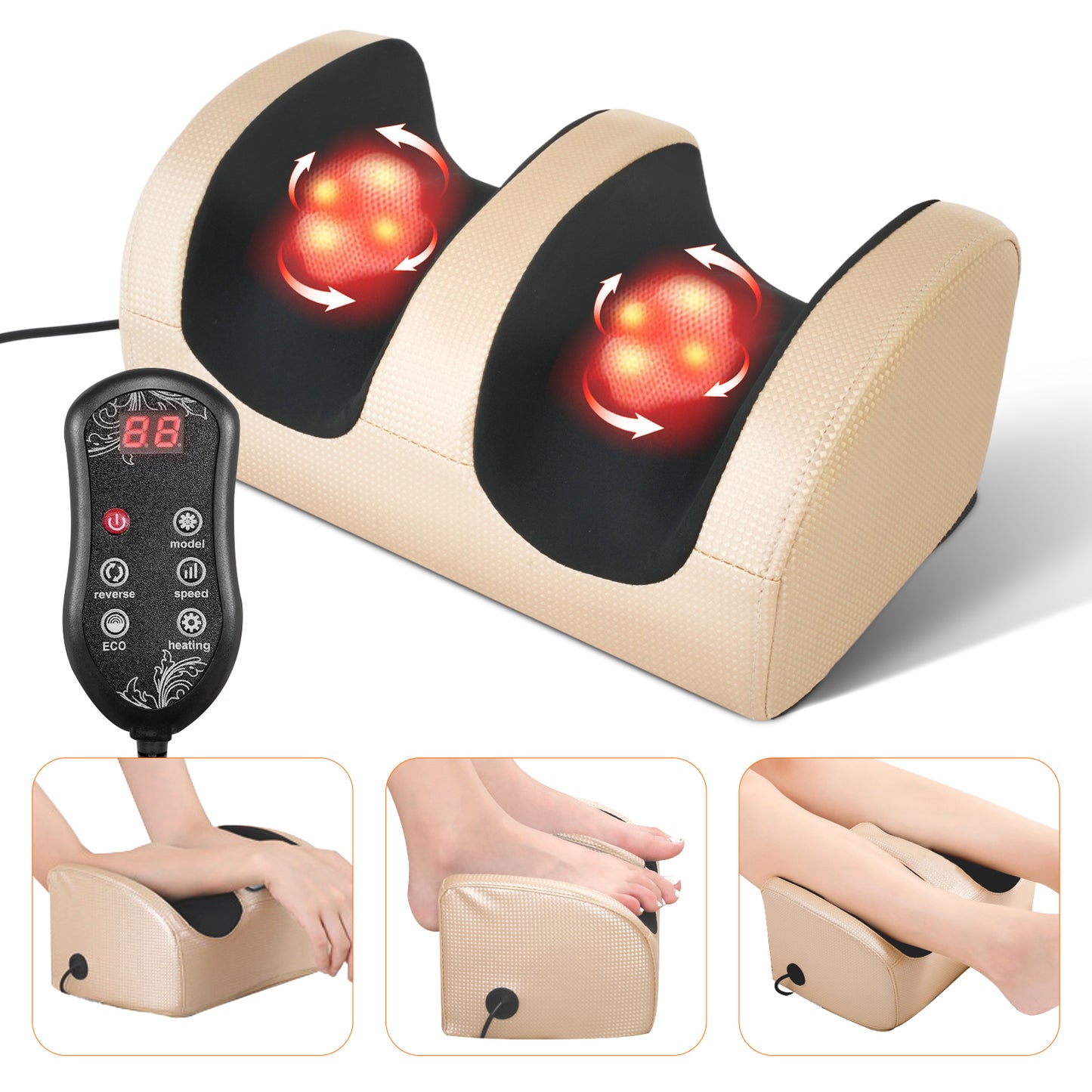 Foot Massager, Foot and Calf Massage Machine, Shiatsu Deep Tissue Massage Machine with Heat, Leg Massager with Massage Roller, Gifts for Mom and Dad, Gold