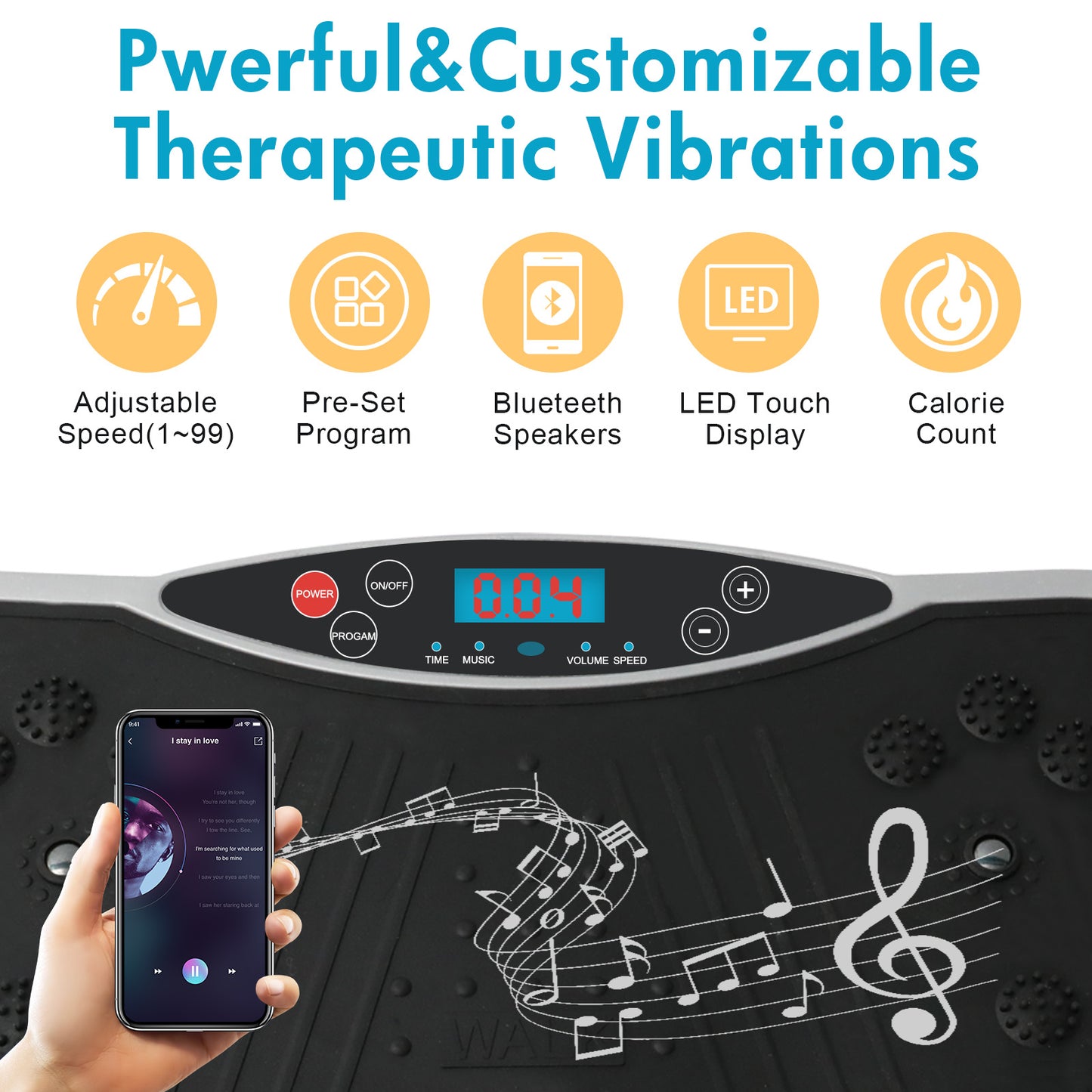 Vibration Plate Exercise Machine, Full Body Workout Machine for Weight Loss, Vibrating Board 300LBS Capacity, Vibration Platform with Resistance Bands, Remote Control, Silver-White