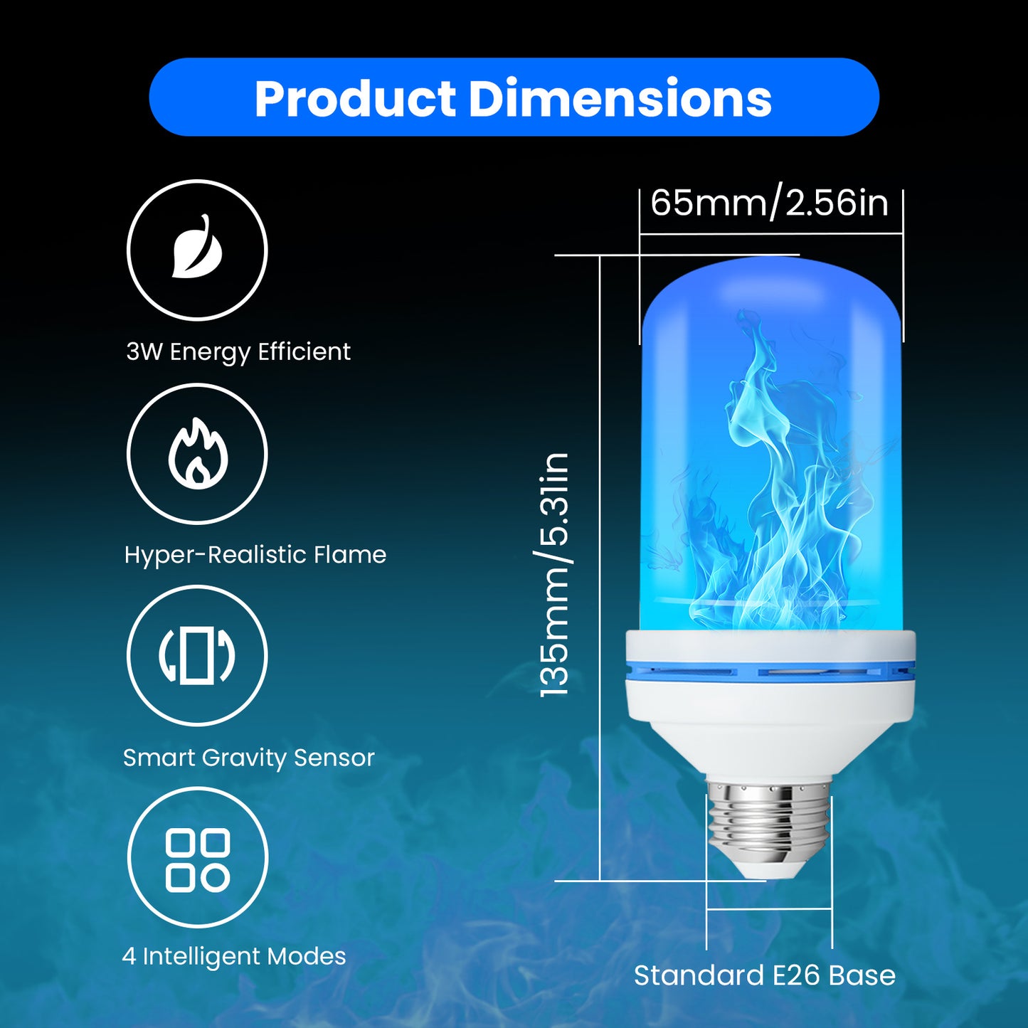 TopZoo Blue LED Light Bulbs 4PCS, Flickering Flame Light Bulbs Upgraded 4 Modes, E26 Base Light Bulbs with Upside Down Effect for Garden Decor, Halloween, Party, Patio, Indoor, Outdoor Decor